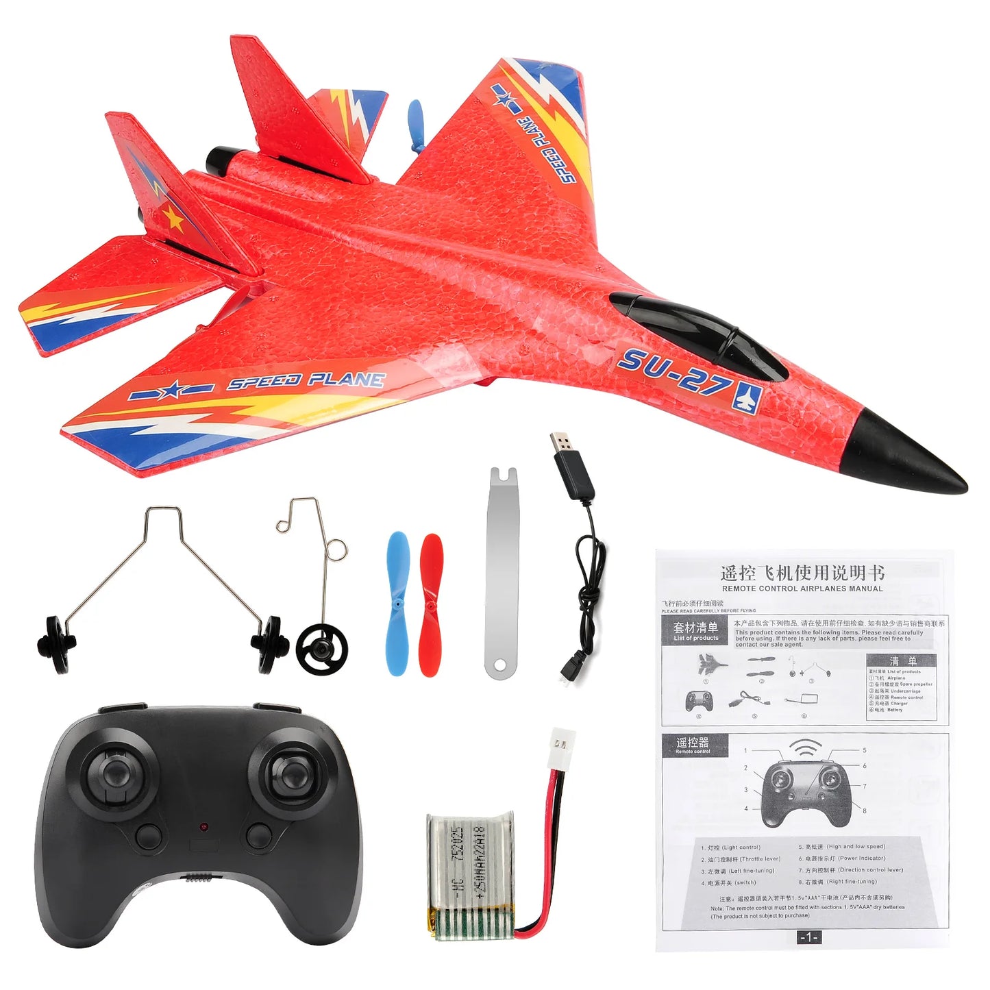 ANTSIR SU27 RC Plane 2.4Ghz 2CH Remote Control Aircraft With LED Lights EPP Foam Hand Throwing Outdoor Airplane