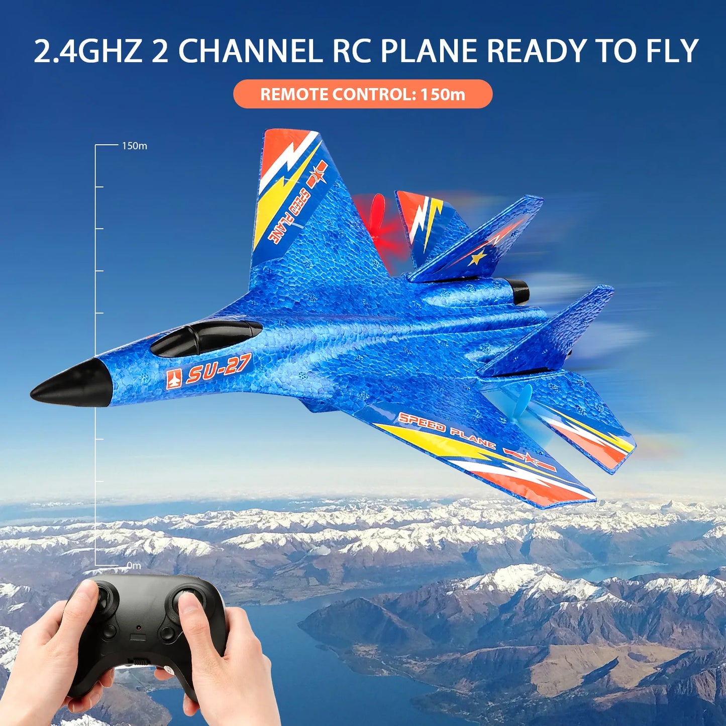 ANTSIR SU27 RC Plane 2.4Ghz 2CH Remote Control Aircraft With LED Lights EPP Foam Hand Throwing Outdoor Airplane