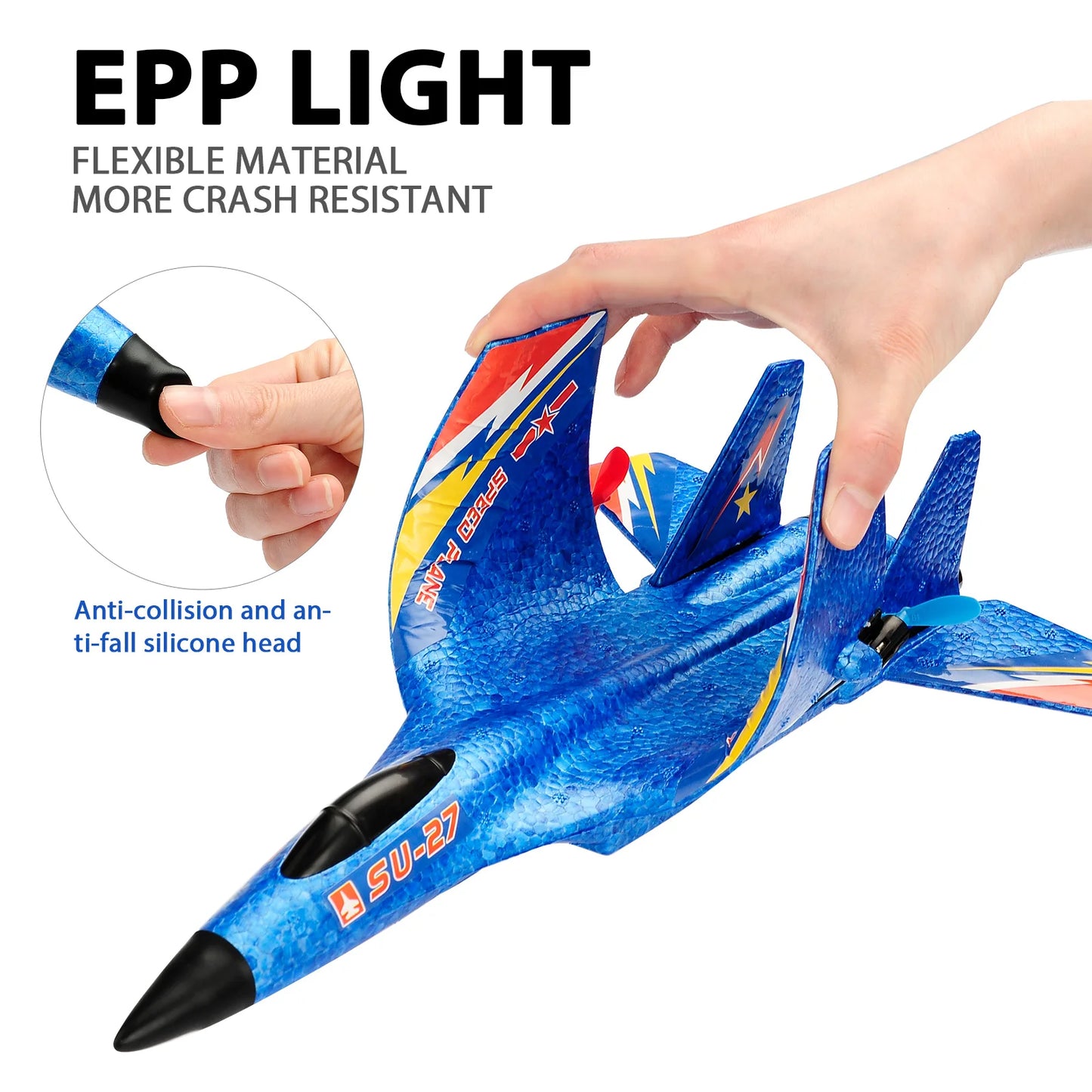 ANTSIR SU27 RC Plane 2.4Ghz 2CH Remote Control Aircraft With LED Lights EPP Foam Hand Throwing Outdoor Airplane