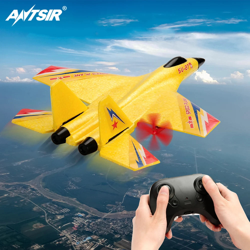 ANTSIR SU27 RC Plane 2.4Ghz 2CH Remote Control Aircraft With LED Lights EPP Foam Hand Throwing Outdoor Airplane