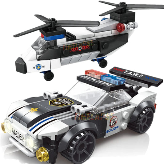 NEW City Plane SWAT Super Police CAR Dual-Rotor Helicopter Famous Building Blocks Bricks Kits Classic Model